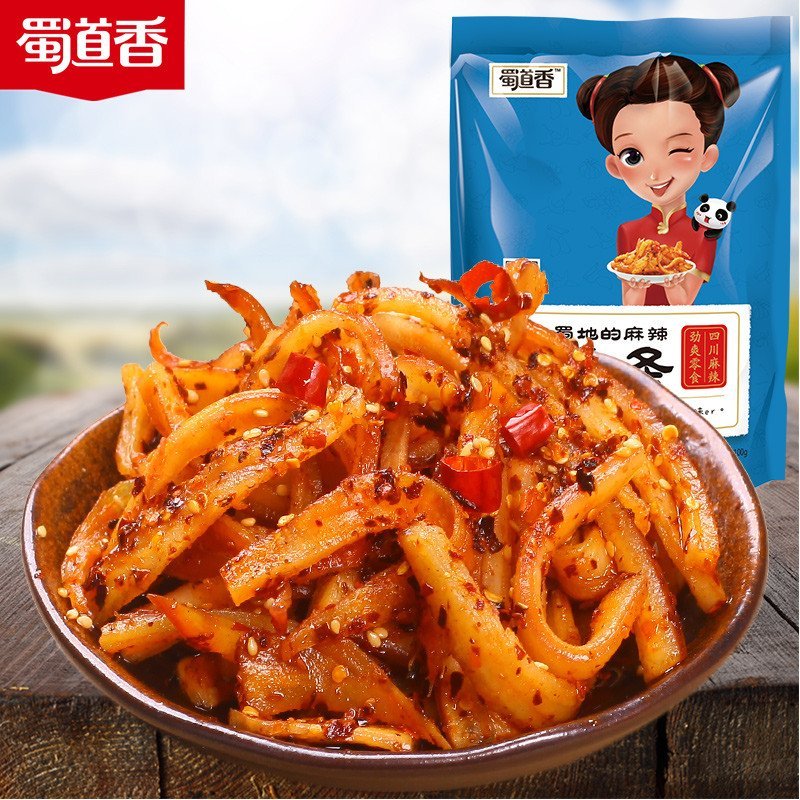 蜀道香 海鲜即食 麻辣鱿鱼条丝300g 100g*3袋（休闲零食）