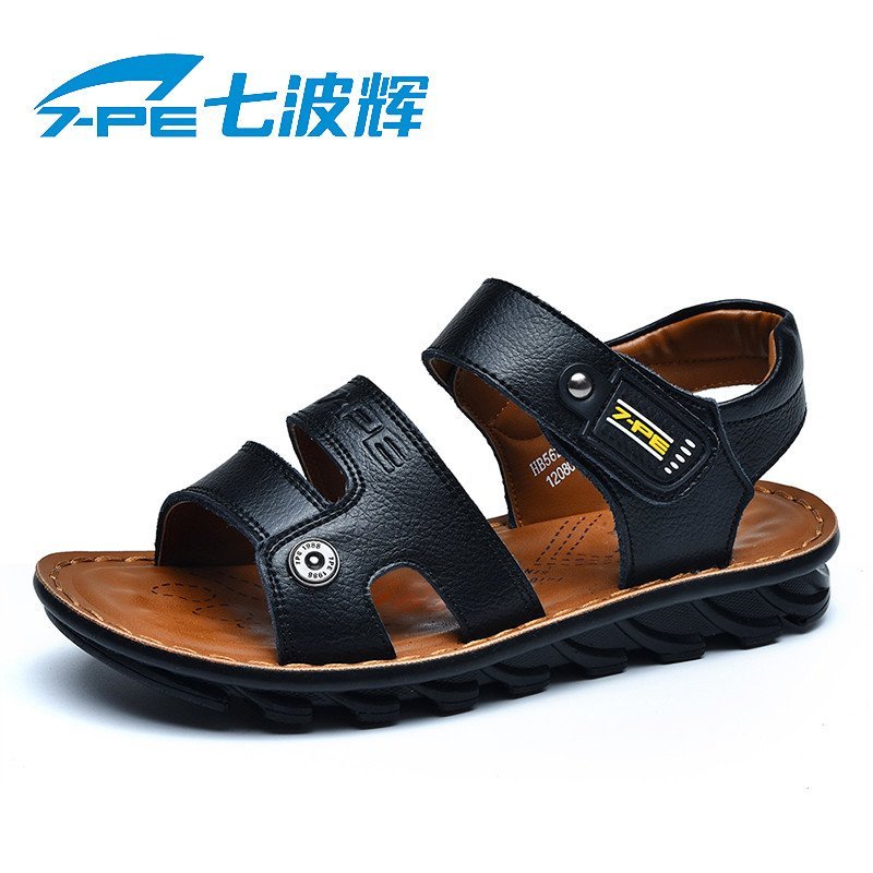 七波辉夏季新款皮凉鞋正品男童鞋小中大童鞋手工缝线儿童凉鞋HB5622 HB5622黑色 32码