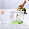 物生物(RELEA)玲珑杯 耐热创意夏天水杯玻璃杯带盖女过滤花茶杯透明杯子随手杯日用水杯320ml