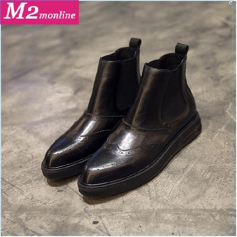 M2monline秋冬时尚潮流新款雕花男鞋增高靴质感男靴男鞋 黑色 41.