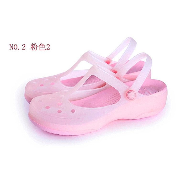 新款沙滩鞋凉鞋洞洞鞋套脚女凉拖低跟坡跟蝴蝶结花朵优雅时尚舒适女凉拖鞋XKHQD-10 粉色 35码