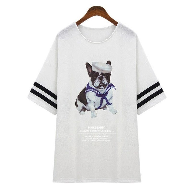 格缇妃 δ 2016春夏装新款胖mm显瘦短款条纹卡通动漫T恤女8564# 大码XXXXXL 白色