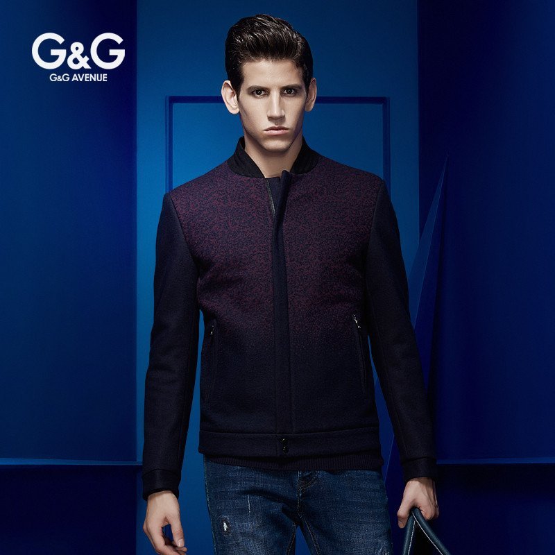 G＆G 春装休闲夹克男士外套修身立领渐变色夹克衫短款jacket青年 165/S 紫蓝渐变