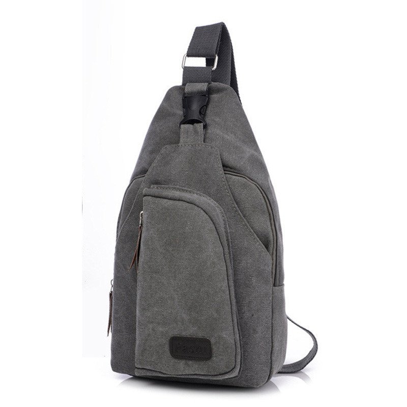 薇思黛 2016新款 韩版休闲男士胸包运动帆布男包小包包多功能户外小挎包潮 小号灰色