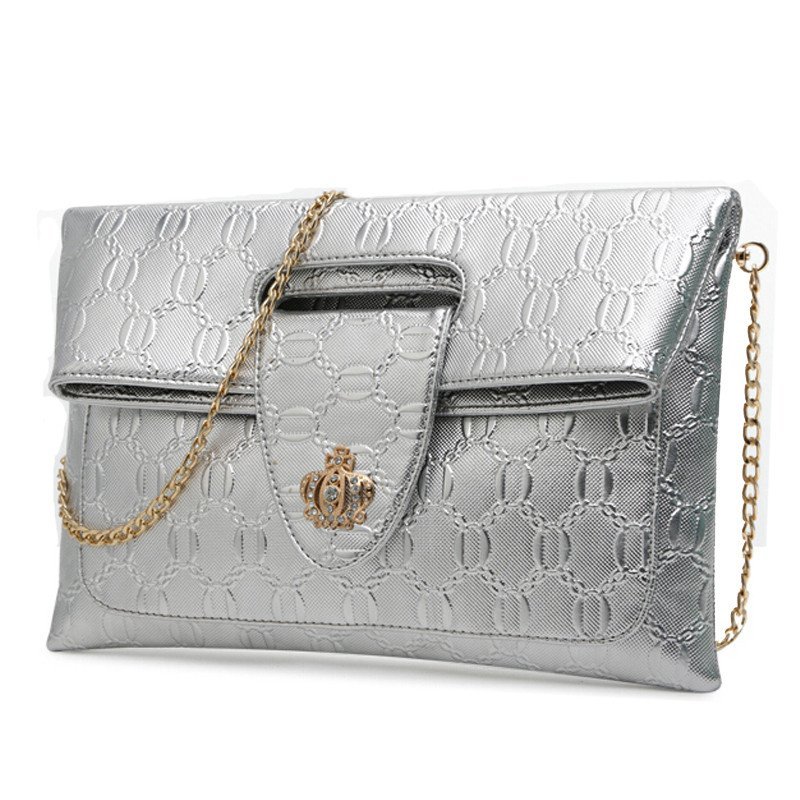 薇思黛 2016新款 女包链条压纹手拿信封包时尚单肩斜跨包韩版潮小包包 银色