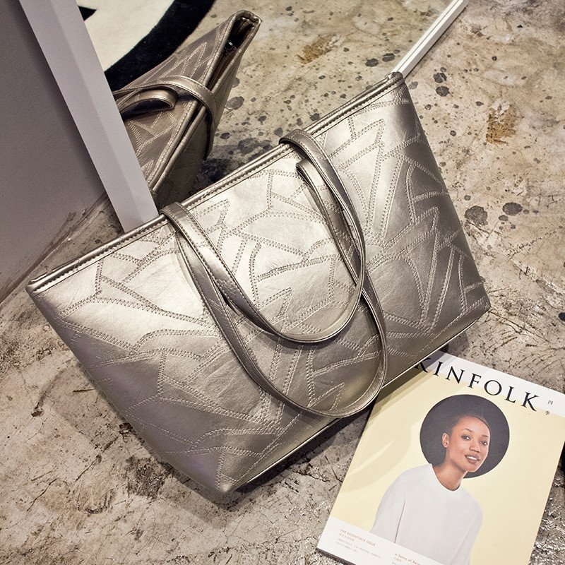 薇思黛 2016新款 欧美潮时尚通勤女包复古手提单肩包女士大包包托特包女包 金色