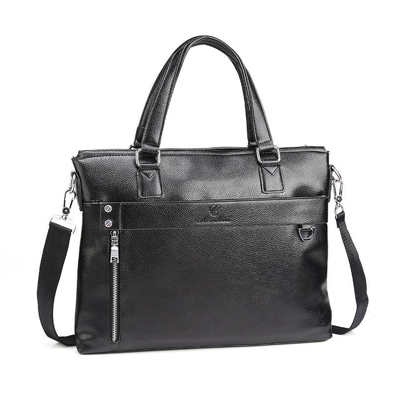 薇思黛 2016新款 时尚男士商务公文包新款欧美风牛皮男式手提单肩斜挎包 黑色