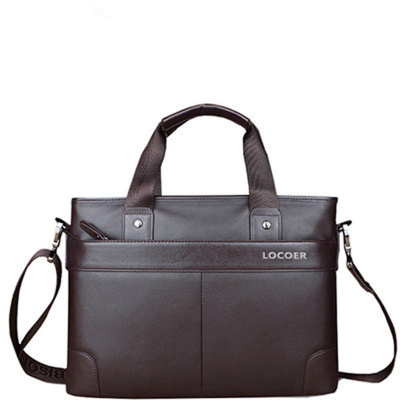 薇思黛 2016新款 男士手提包横款男包商务男单肩斜挎包公文皮包男士包包 棕色大号