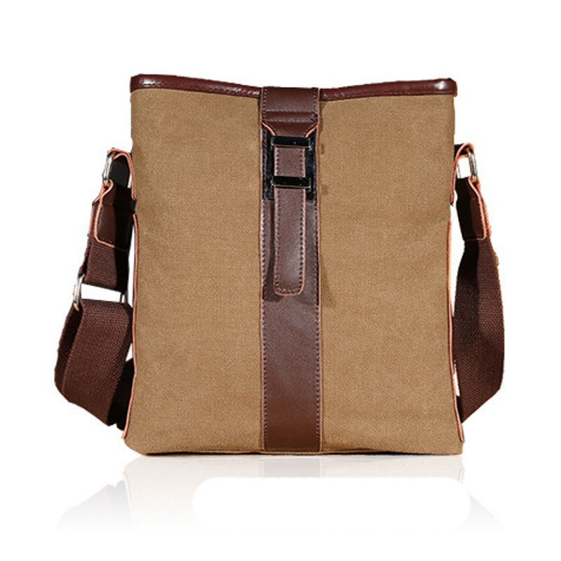 薇思黛 2016新款 韩版风范休闲帆布包 斜挎包男士帆布单肩包 咖啡色