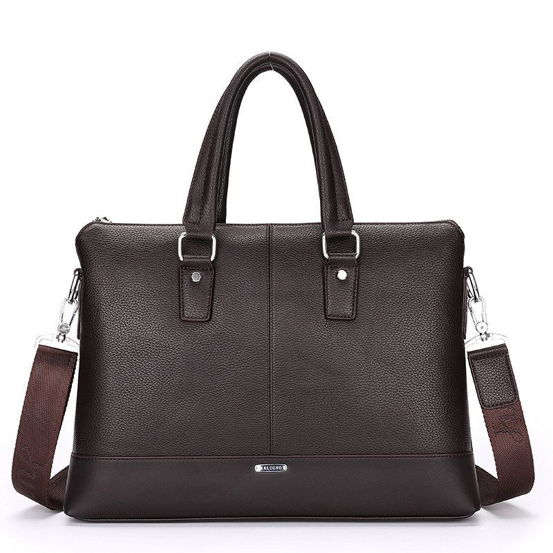 薇思黛 2016新款 欧美男士手提包商务公文电脑包单肩斜跨休闲包横款商务男包 深棕色