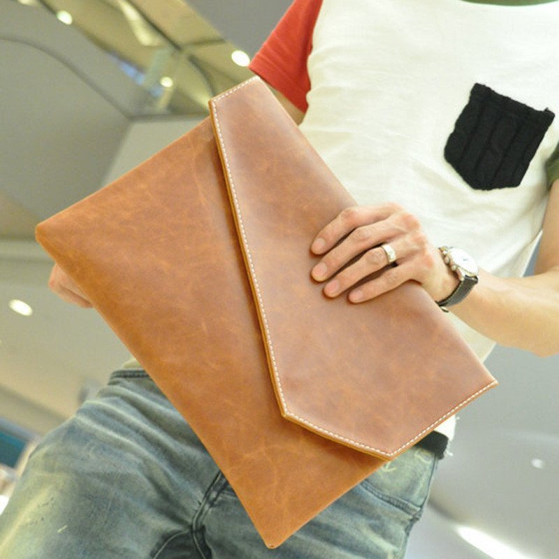 薇思黛 2016新款 男士信封包韩版商务男包手拿包男文件包复古疯马公文包 棕色