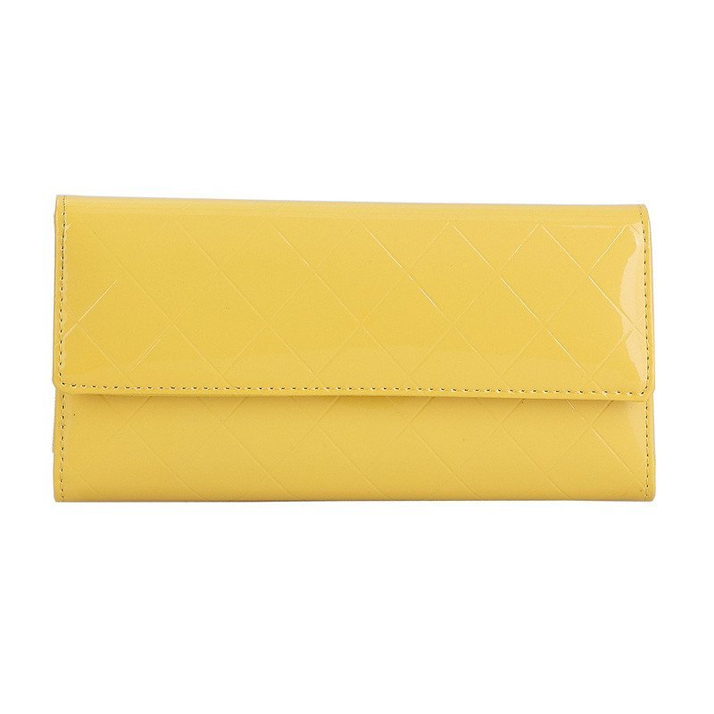 薇思黛 2016新款 漆皮钱包三折女士长款钱包漆皮菱格钱夹特价手拿包 黄色