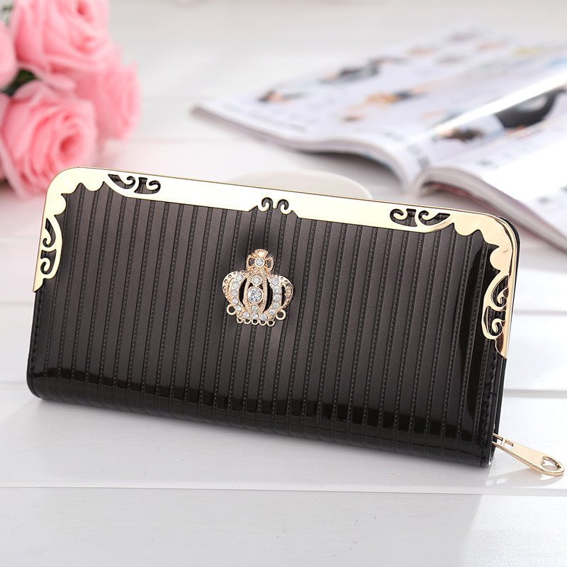 薇思黛 2016新款 韩版潮流糖果色皇冠女士钱包多用手拎手拿包单拉链包 黑色