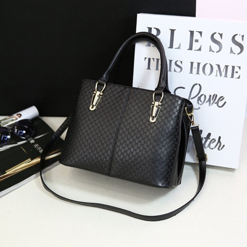 薇思黛 2016新款 欧美时尚潮流女手提包时尚女包大包单肩包斜挎包 黑色