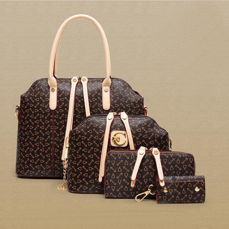 薇思黛 2016新款 欧美时尚四件套女包复古箭头纹子母包女包单肩包斜挎包 箭头纹咖啡色