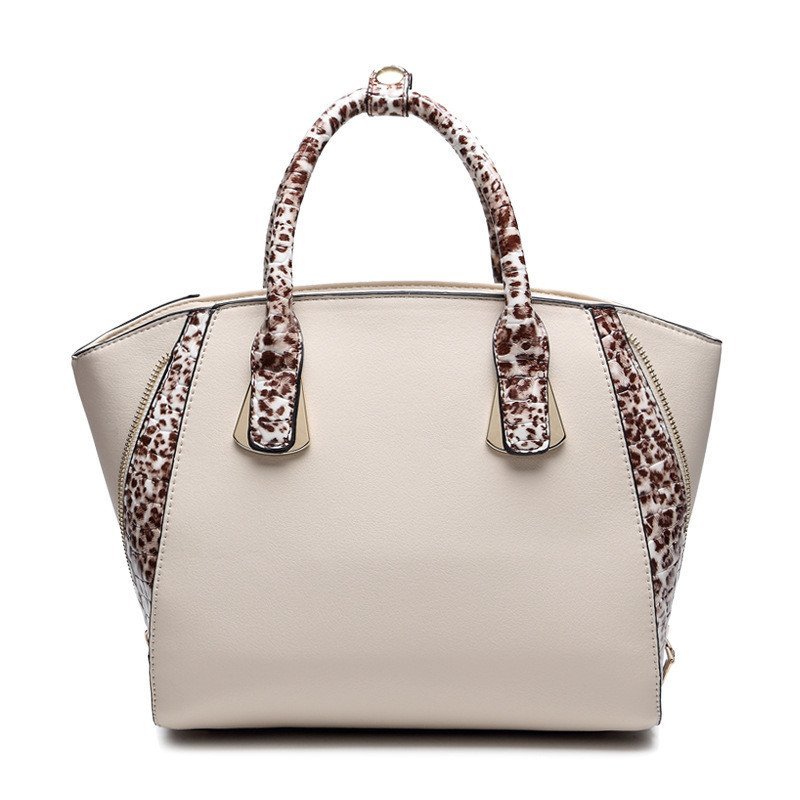 薇思黛 2016新款 欧美风格贝壳包百搭豹纹手提单肩斜挎包包女包 米白色