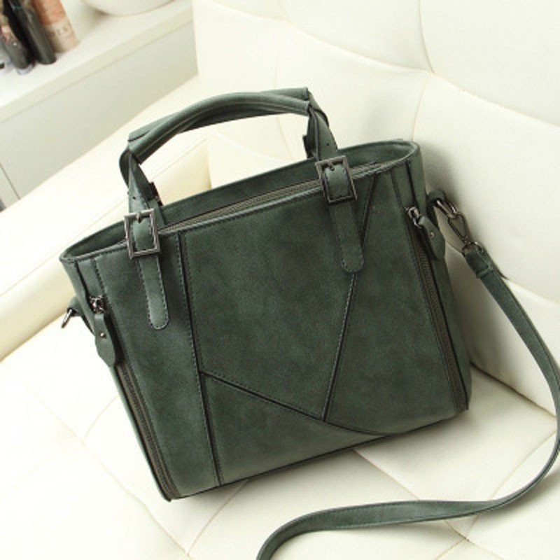 薇思黛 2016新款 欧美时尚拼接磨砂皮女包手提大包斜挎单肩包女包 绿色