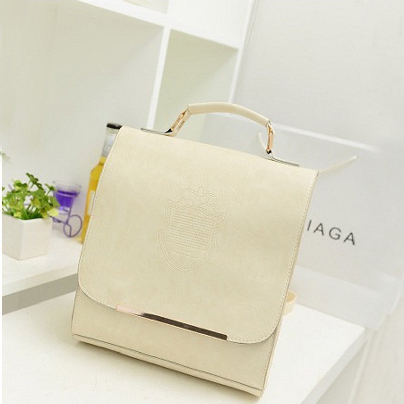 薇思黛2016新款 韩版时尚女包双肩包女单肩包斜挎包压花皇冠PU双肩包 米色