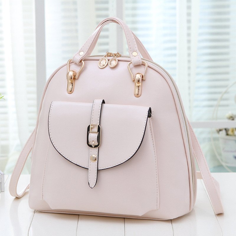 薇思黛 2016新款 时尚旅行背包休闲单肩双肩包韩版潮女包包学院pu皮书包 米白色