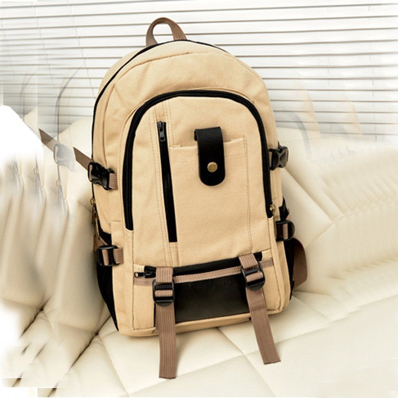 薇思黛 2016新款 帆布双肩包学生书包户外大容量旅行背包男女士相机包 浅卡其色