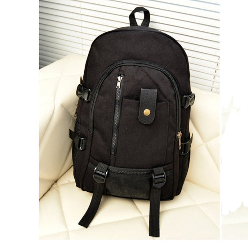 薇思黛 2016新款 帆布双肩包学生书包户外大容量旅行背包男女士相机包 黑色