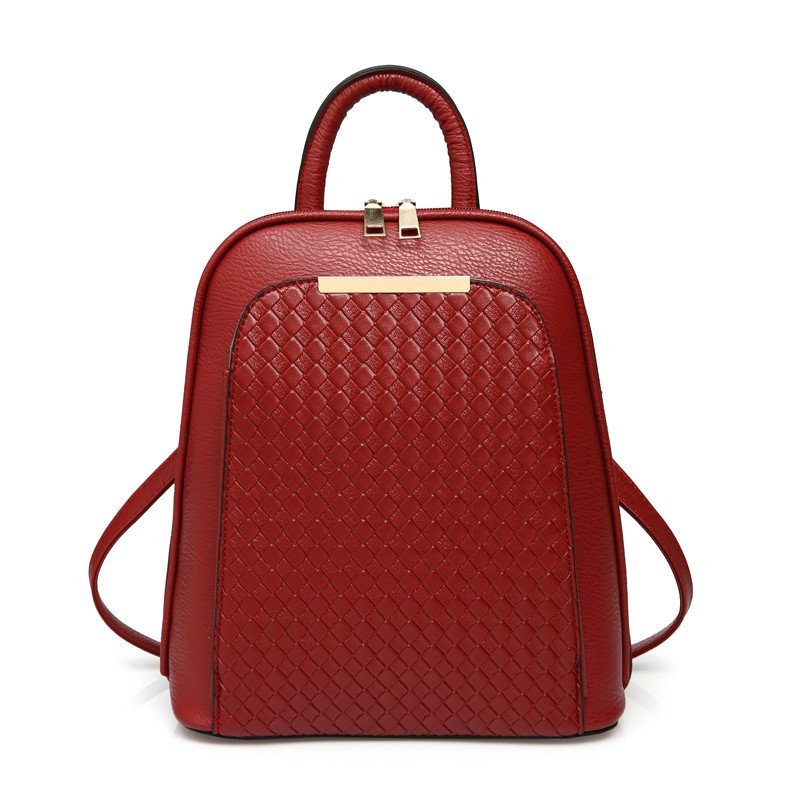 薇思黛016新款PU女背包双肩包百搭女包双肩包多用包旅游包包 酒红色