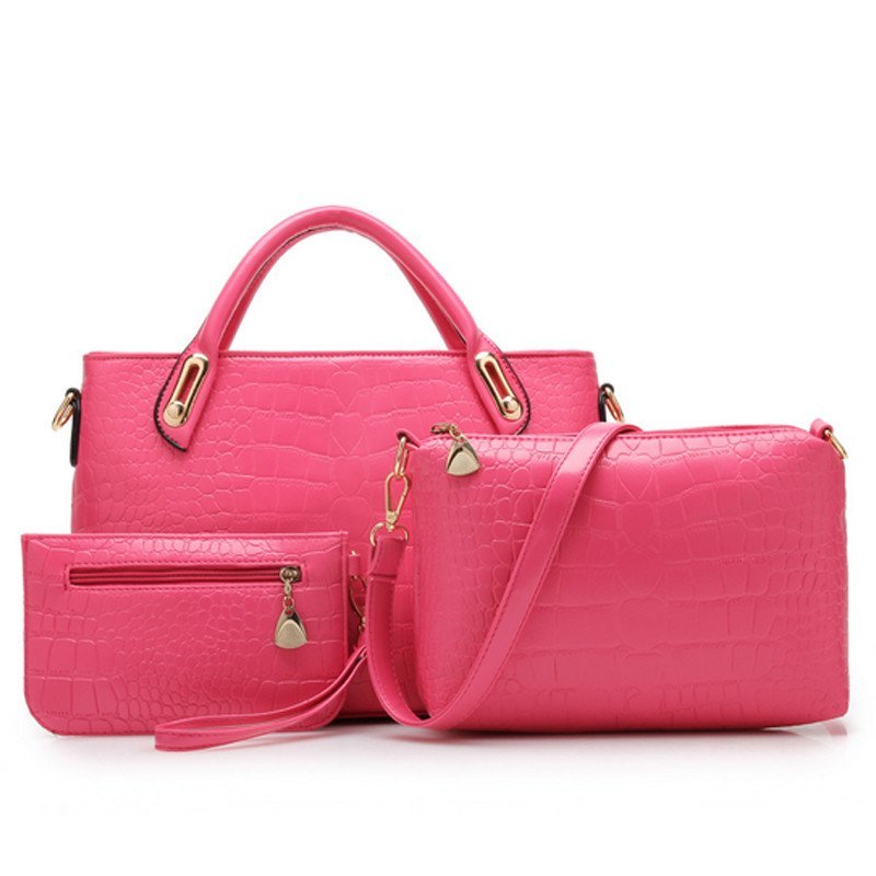 薇思黛 2016新款女包休闲百搭大容量子母包三件套母子包套装女包包 玫红色