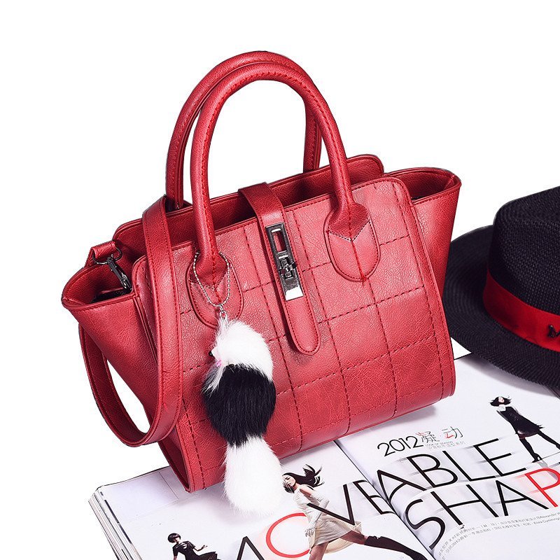 薇思黛 2016新品秋冬女包手提包PU时尚百搭手提单肩包斜挎包 包邮女包 酒红色