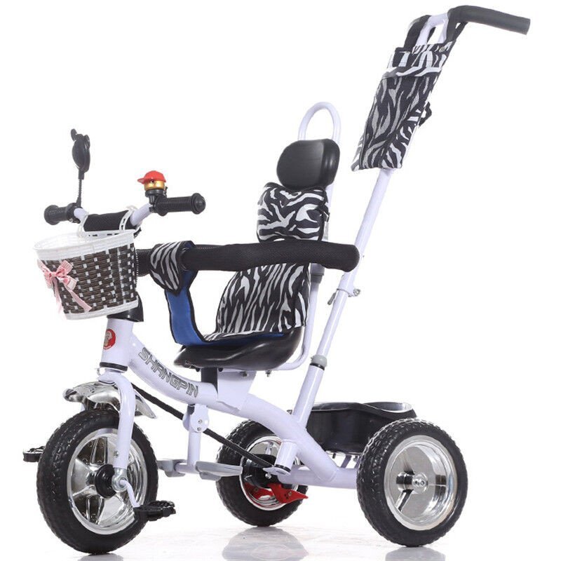 儿童折叠三轮车婴幼儿手推脚踏车男女宝宝1-3-6岁大号玩具自行车_ 折叠旋转_黑亚麻灰蓬_钛空轮