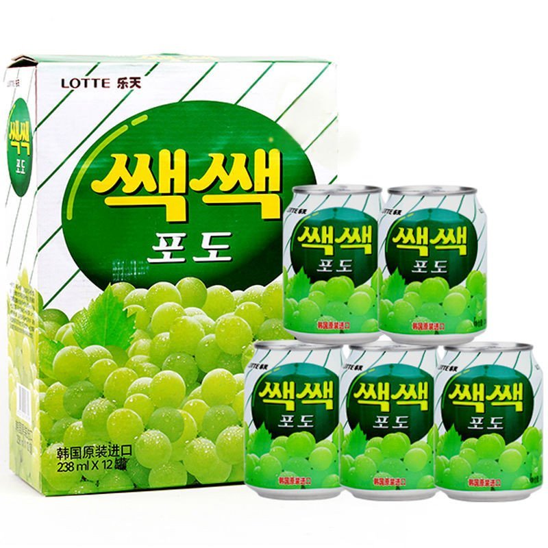 韩国进口葡萄果汁饮料 乐天（LOTTE）饮料粒粒葡萄汁饮料238ml×12罐