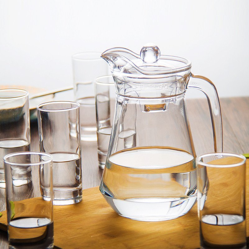 Luminarc乐美雅玻璃壶（1300ml）玻璃杯茶壶水壶水杯茶杯家用水具套装(一壶六杯)L6992不含铅不保温易洗 透明