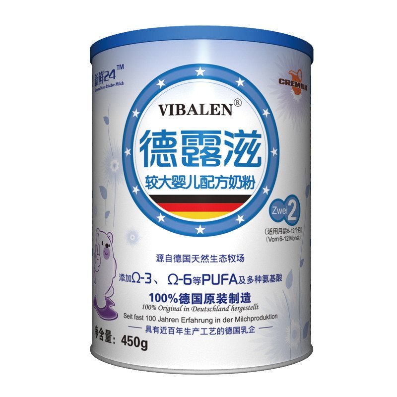 德露滋较大婴儿配方奶粉450g罐装2段
