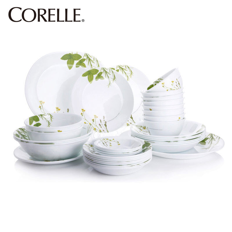 康宁餐具原装进口 CORELLE 36件套餐具 欧洲香草碗碟餐具套装