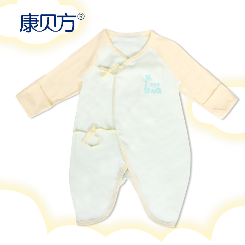 康贝方 婴儿内衣新生儿衣服 纯棉哈衣绑带连体衣 男女宝宝秋冬爬服#2630 66cm 绿色2630