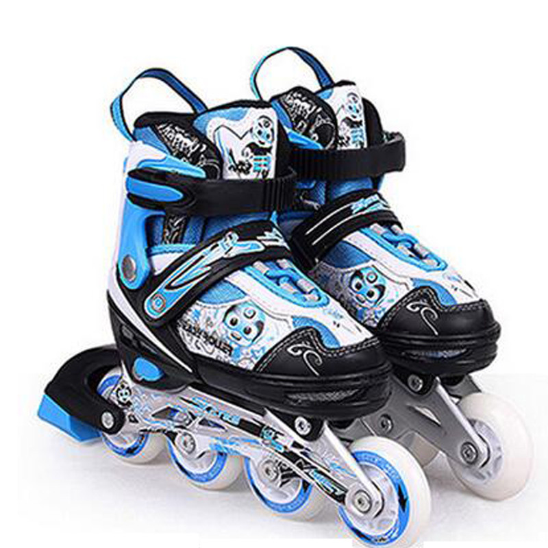 欧伦萨 户外运动溜冰鞋儿童套装轮滑鞋闪光男女可调旱冰直排滑冰鞋 蓝色单闪套装头盔+护具