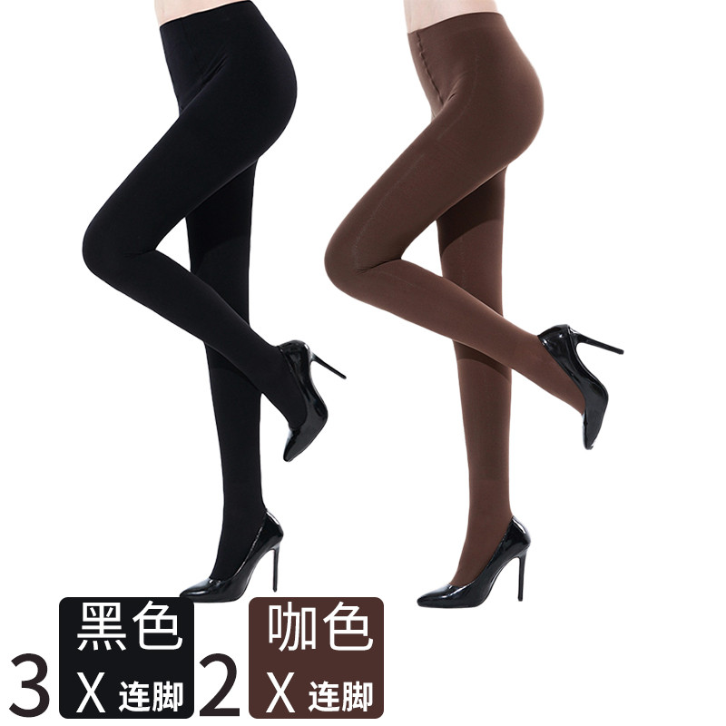 梦娜正品【5双装】梦娜320D天鹅绒连裤袜防勾丝女士春秋加厚连脚踩脚打底袜子 均码-5双装 连脚黑3双咖啡2双