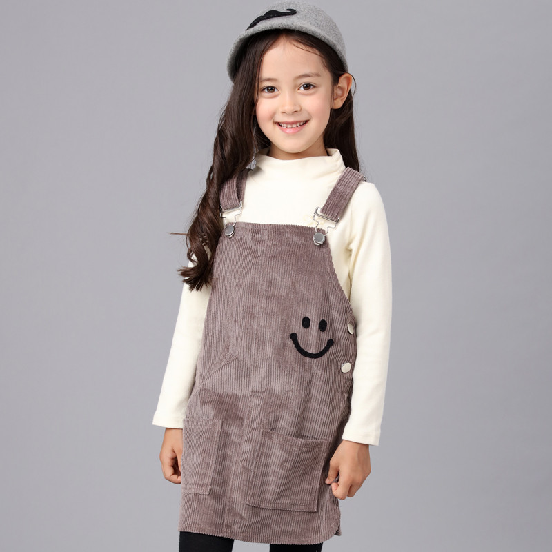 童装女童背带裙8春秋装2016新款中大童韩版时尚9灯芯绒儿童连衣裙 140cm 咖啡色