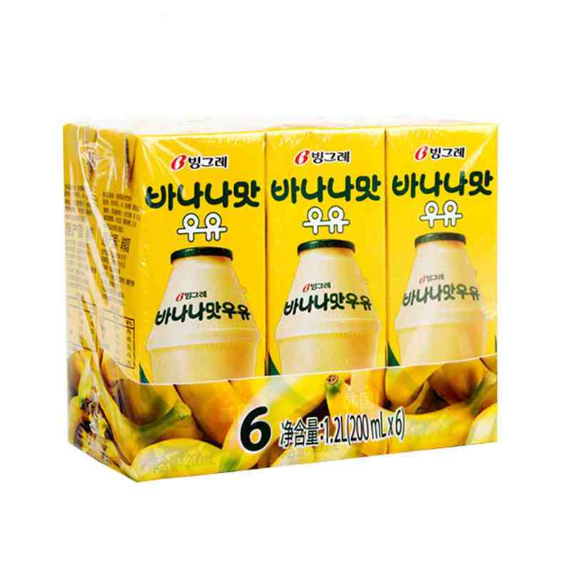 韩国进口 宾格瑞香蕉味牛奶饮料 200ml*6 香滑口感