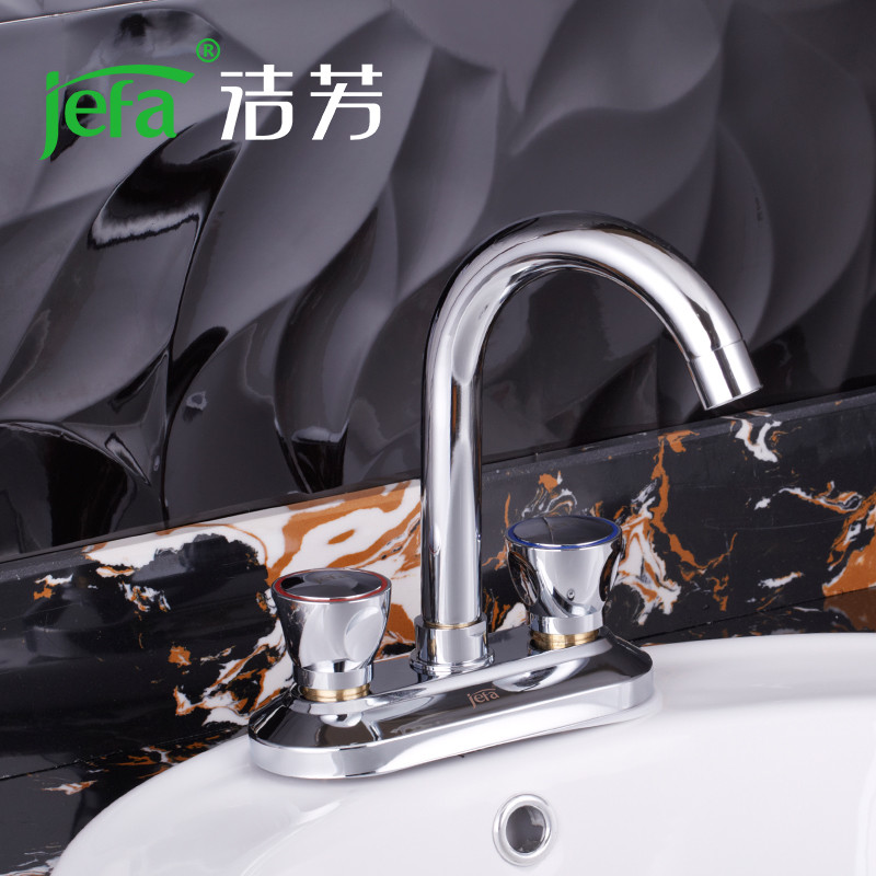 洁芳(jefa) 全铜两联面盆龙头菜盆龙头双把双孔冷热水龙头面盆 欧式619825-237 1920-237