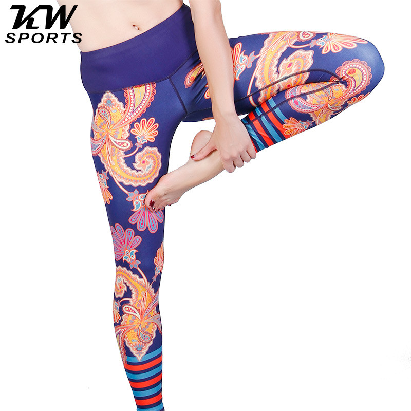 KW SPORTS 时尚印花女式显瘦紧身健身裤小脚束腿瑜伽裤运动长裤潮 L 花色