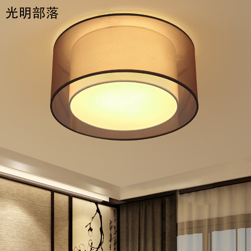 GMBL光明部落现代中式led吸顶灯复古正方形卧室灯客厅灯简约led圆形布艺餐厅书房灯具灯饰 圆70cm赠送白光灯泡