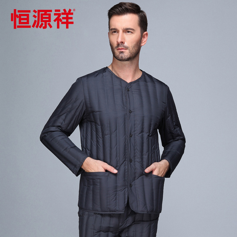 恒源祥 冬装中老年人轻薄羽绒服男内胆居家保暖内衣爸爸装羽绒内胆 185/100A/XXXL 2231-7#灰色纯色