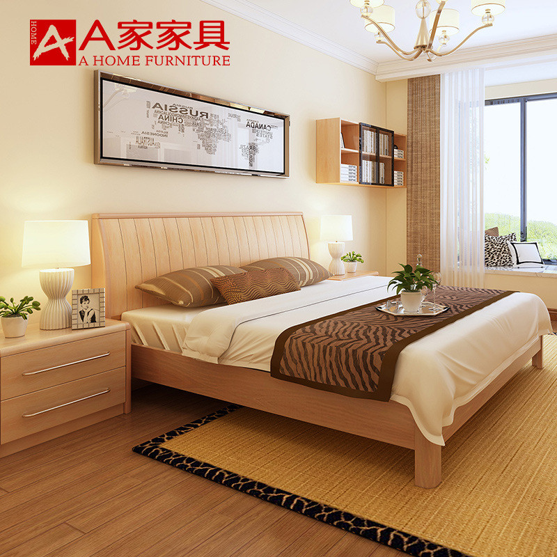 a家家具 现代简约实木床卧室储物婚床1.8米1.5北欧日式双人床组合1474363914148 【B款】1.8米排骨架+床垫+床头柜