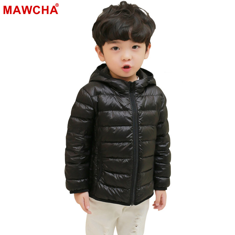 Mawcha 儿童羽绒服轻薄童装短款连帽儿童冬装外套 130/64 黑色男童羽绒服
