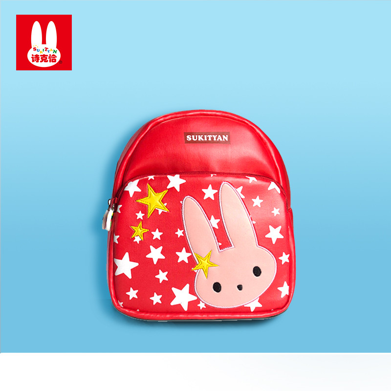 诗克恰秋季新款PU材质双肩包 刺绣卡通图案多款可选 1-3岁 红色