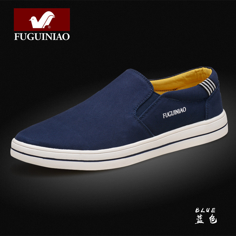 富贵鸟男鞋2016秋季低帮帆布鞋男韩版休闲懒人一脚蹬套脚驾车鞋潮1475123883341 A6440011E深蓝色 男款39