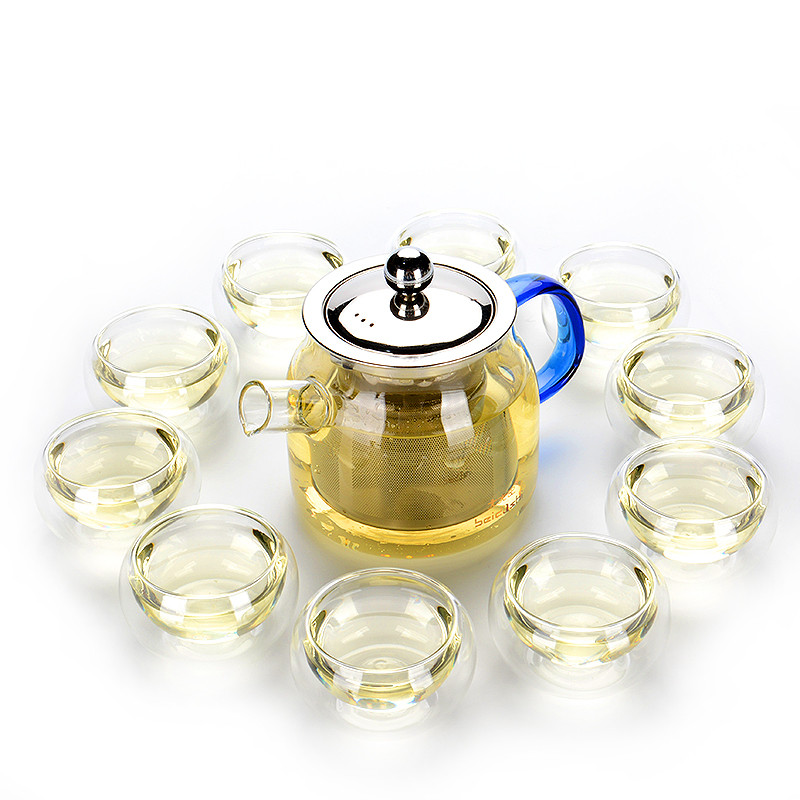 艺宏堂玻璃茶壶茶杯耐高温加厚泡茶壶 不锈钢过滤耐热玻璃水壶花茶壶