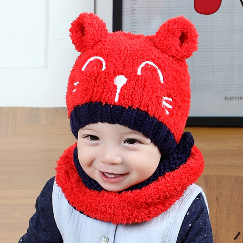 贝迪牛婴儿童帽宝宝护耳帽+围脖两件套儿童毛线帽 均码（6-24个月左右） 灰色粗线2件套