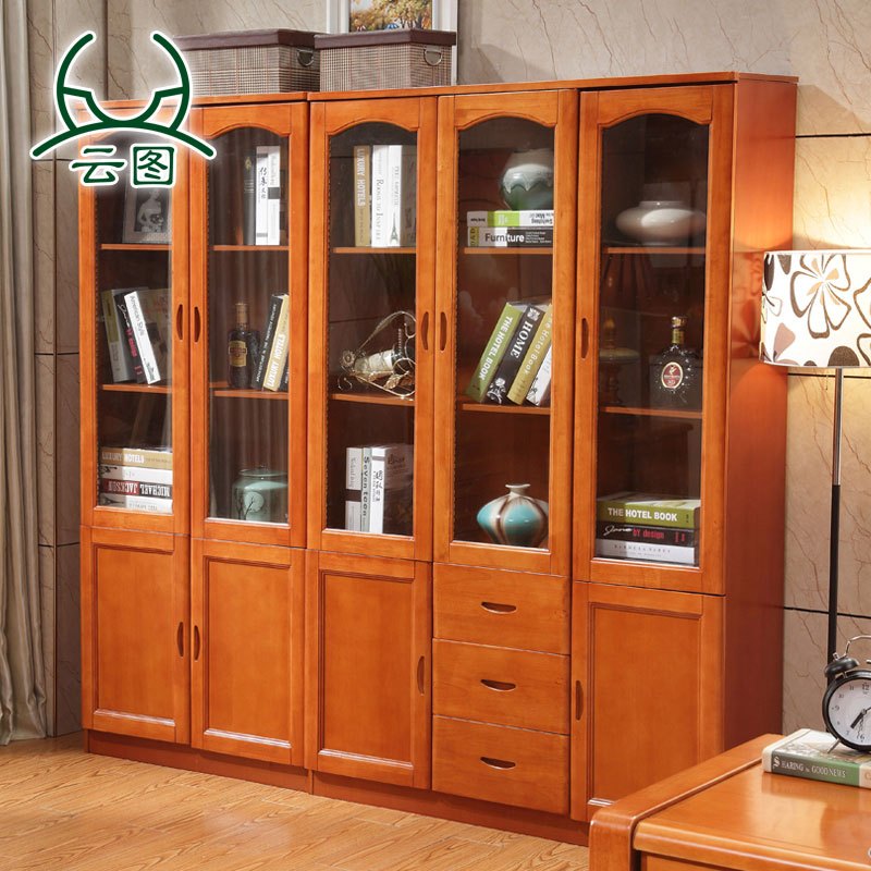 云图家具 实木书柜 两门三门书橱 实木书柜书架组合橡木家具 二门书柜+二门收柜