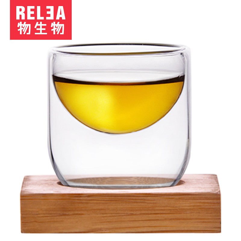 物生物(RELEA)品茗杯 耐热玻璃杯 创意双层花茶杯 透明功夫杯茶具